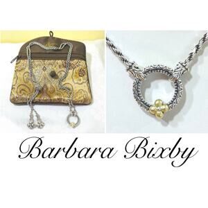 BARBARA BIXBY 30" Silver 18k Adj Connector Flower Necklace Vtg Circle Sterling